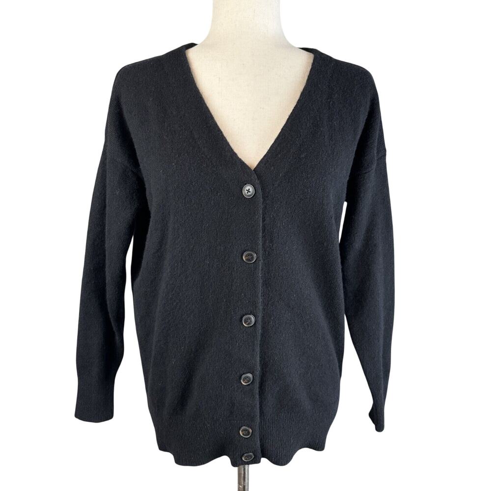 Madewell Minimalist V-Neck Button-Up Cardigan Size S‎ Black Merino Wool
